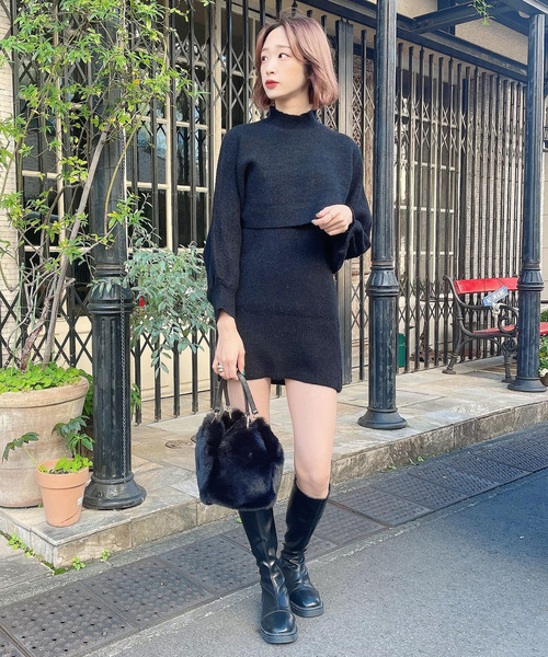 Voyage titty&Co.PETIT（ボヤージュティティアンドコープチ）の「【Voyage titty&Co. PETIT】プチハイネックレイヤードニットワンピース（ワンピース・レディース・ベージュ/ブラック/アイボリー・FREE）」の12枚目の写真