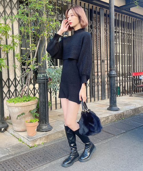 Voyage titty&Co.PETIT（ボヤージュティティアンドコープチ）の「【Voyage titty&Co. PETIT】プチハイネックレイヤードニットワンピース（ワンピース・レディース・ベージュ/ブラック/アイボリー・FREE）」の14枚目の写真