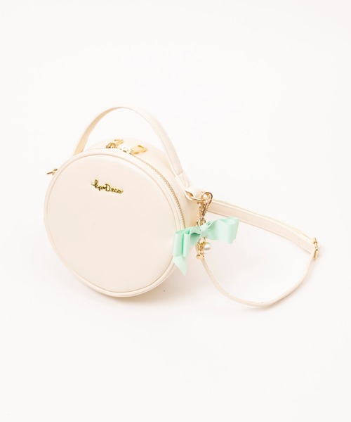 KP DECO（ケーピーデコ）の「リボンチャーム付き合皮サークル2wayショルダー(Free)（ショルダーバッグ・キッズ・ゴールド/オフホワイト/ピンク・FREE）」の2枚目の写真