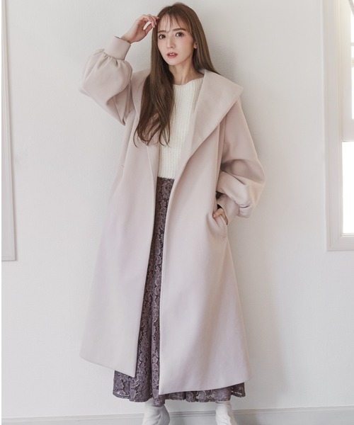 MIIA（ミーア）の「ショールカラーコート（ダウンジャケット/コート・レディース・ブラック/ベージュ/ピンク・FREE）」の8枚目の写真