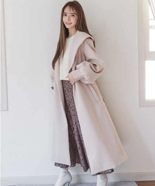 MIIA（ミーア）の「ショールカラーコート（ダウンジャケット/コート・レディース・ブラック/ベージュ/ピンク・FREE）」の9枚目の写真