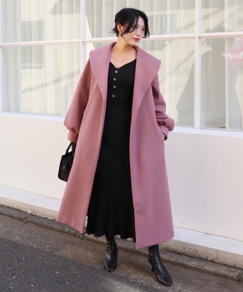 MIIA（ミーア）の「ショールカラーコート（ダウンジャケット/コート・レディース・ブラック/ベージュ/ピンク・FREE）」の5枚目の写真