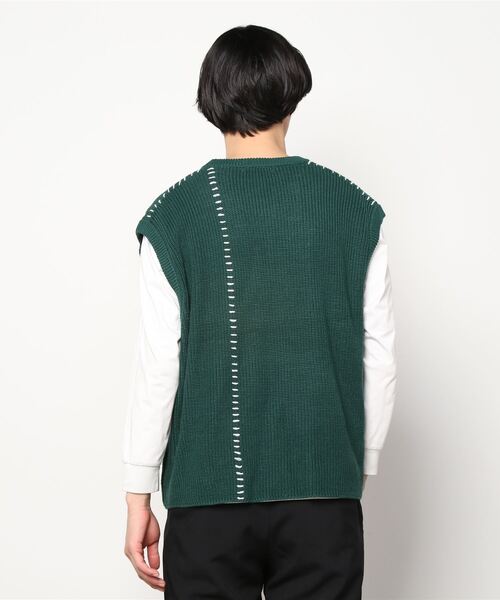SITRY（シトリー）の「Hand stitch Knit vest/ハンドステッチ ニットベスト（ベスト・メンズ・ブラック/オフホワイト/グリーン・M/L）」の5枚目の写真