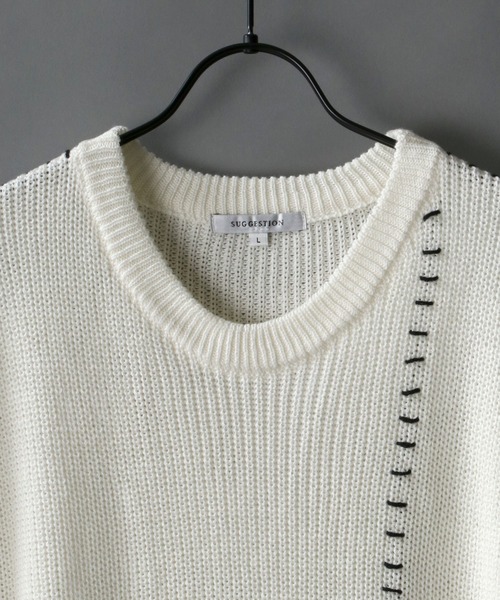 SITRY（シトリー）の「Hand stitch Knit vest/ハンドステッチ ニットベスト（ベスト・メンズ・ブラック/オフホワイト/グリーン・M/L）」の6枚目の写真