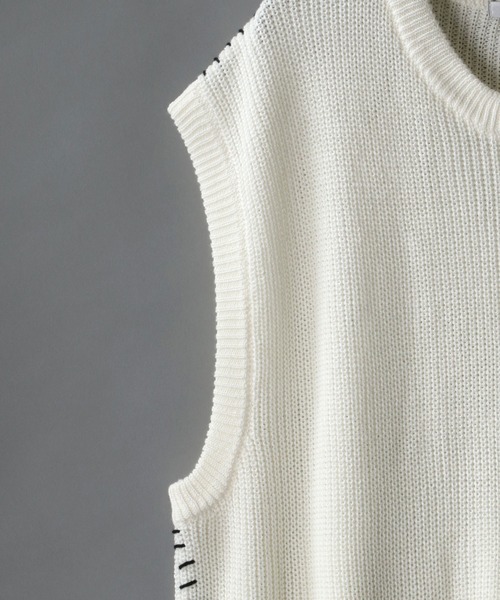 SITRY（シトリー）の「Hand stitch Knit vest/ハンドステッチ ニットベスト（ベスト・メンズ・ブラック/オフホワイト/グリーン・M/L）」の7枚目の写真