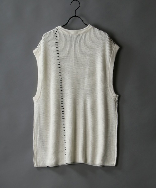 SITRY（シトリー）の「Hand stitch Knit vest/ハンドステッチ ニットベスト（ベスト・メンズ・ブラック/オフホワイト/グリーン・M/L）」の9枚目の写真