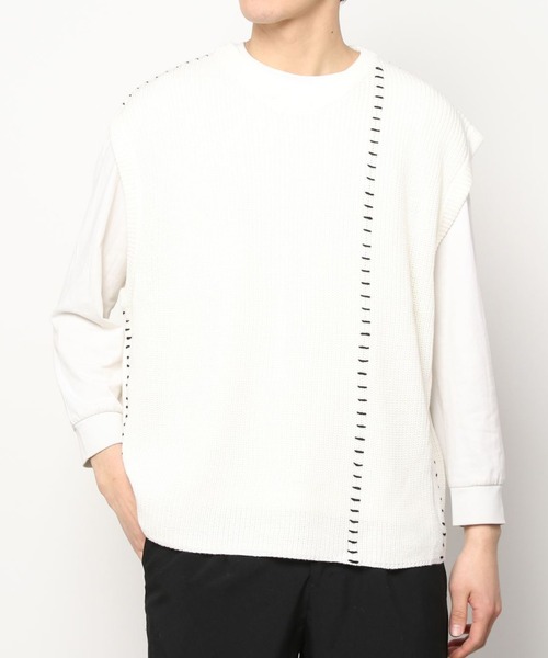 SITRY（シトリー）の「Hand stitch Knit vest/ハンドステッチ ニットベスト（ベスト・メンズ・ブラック/オフホワイト/グリーン・M/L）」の13枚目の写真