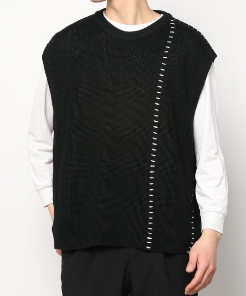 SITRY（シトリー）の「Hand stitch Knit vest/ハンドステッチ ニットベスト（ベスト・メンズ・ブラック/オフホワイト/グリーン・M/L）」の14枚目の写真