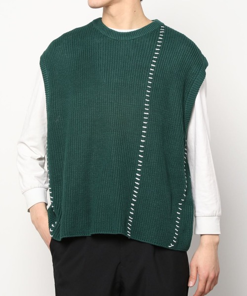 SITRY（シトリー）の「Hand stitch Knit vest/ハンドステッチ ニットベスト（ベスト・メンズ・ブラック/オフホワイト/グリーン・M/L）」の15枚目の写真