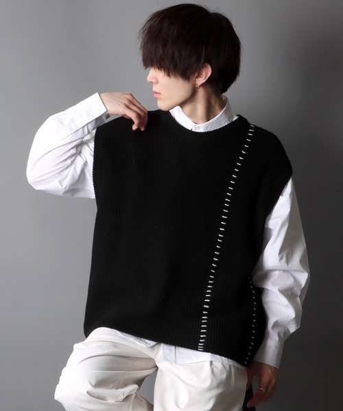 SITRY（シトリー）の「Hand stitch Knit vest/ハンドステッチ ニットベスト（ベスト・メンズ・ブラック/オフホワイト/グリーン・M/L）」の22枚目の写真