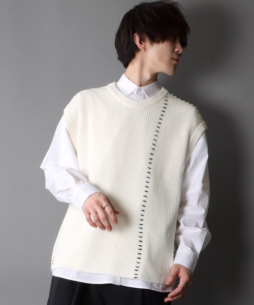 SITRY（シトリー）の「Hand stitch Knit vest/ハンドステッチ ニットベスト（ベスト・メンズ・ブラック/オフホワイト/グリーン・M/L）」の19枚目の写真