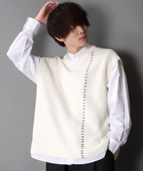 SITRY（シトリー）の「Hand stitch Knit vest/ハンドステッチ ニットベスト（ベスト・メンズ・ブラック/オフホワイト/グリーン・M/L）」の20枚目の写真