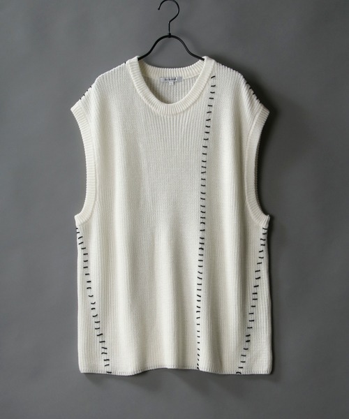 SITRY（シトリー）の「Hand stitch Knit vest/ハンドステッチ ニットベスト（ベスト・メンズ・ブラック/オフホワイト/グリーン・M/L）」の16枚目の写真