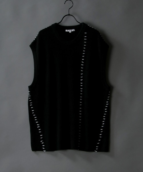 SITRY（シトリー）の「Hand stitch Knit vest/ハンドステッチ ニットベスト（ベスト・メンズ・ブラック/オフホワイト/グリーン・M/L）」の17枚目の写真
