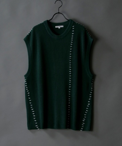 SITRY（シトリー）の「Hand stitch Knit vest/ハンドステッチ ニットベスト（ベスト・メンズ・ブラック/オフホワイト/グリーン・M/L）」の18枚目の写真