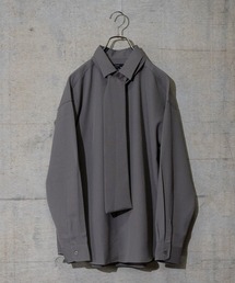 【a】ナチュラルストレッチ ポリエステル ネクタイ付きシャツ 長袖