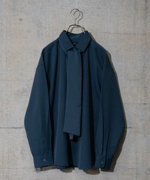 【a】ナチュラルストレッチ ポリエステル ネクタイ付きシャツ 長袖