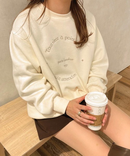 apres jour clair(アプレジュールクレア)の「【apres jour clair】刺繍オーバースウェット(スウェット・レディース・ダークブラウン/アイボリー・X-LARGE/FREE)」の12枚目の写真