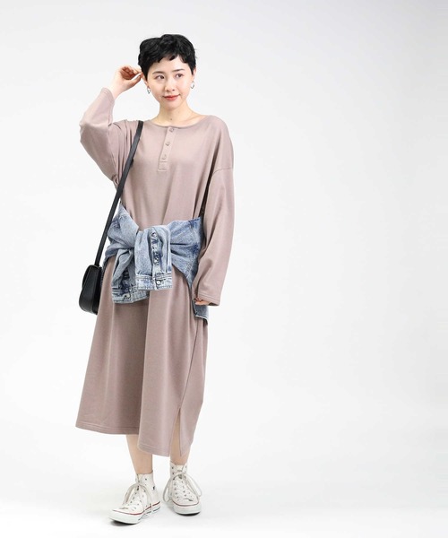 HONEYSUCKLE ROSE（ハニーサックルローズ）の「【HONEYSUCKLE ROSE】ヘンリーネックワンピース（ワンピース・レディース・オリーブ/ベージュ/ダークグレー・M/L）」の9枚目の写真