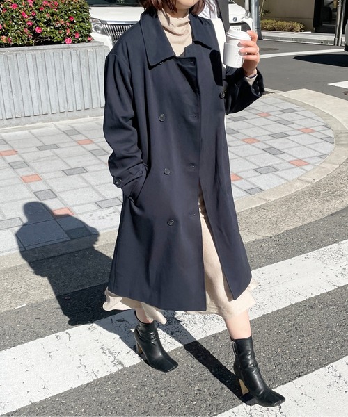 Meli rich(メリーリッチ)の「王道スタイルに。ステンカラーロングトレンチコート(トレンチコート・レディース・ベージュ/ネイビー/カーキ/ピンクベージュ・FREE)」の4枚目の写真