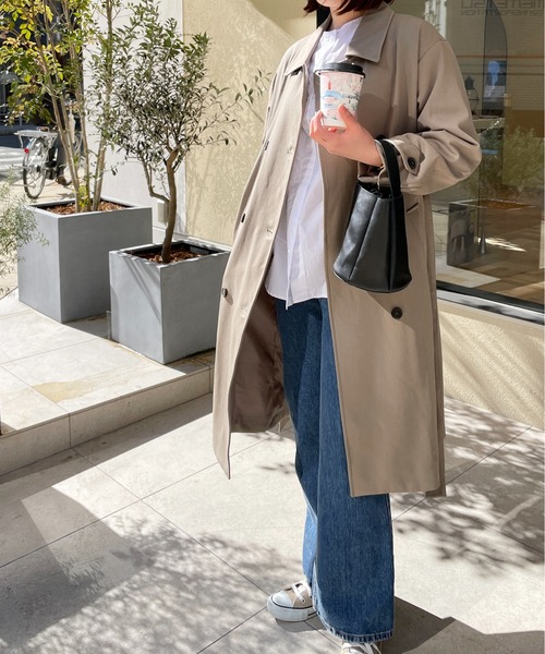 Meli rich(メリーリッチ)の「王道スタイルに。ステンカラーロングトレンチコート(トレンチコート・レディース・ベージュ/ネイビー/カーキ/ピンクベージュ・FREE)」の3枚目の写真