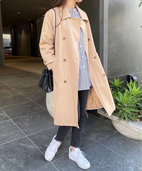 Meli rich(メリーリッチ)の「王道スタイルに。ステンカラーロングトレンチコート(トレンチコート・レディース・ベージュ/ネイビー/カーキ/ピンクベージュ・FREE)」の13枚目の写真