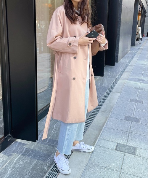 Meli rich(メリーリッチ)の「王道スタイルに。ステンカラーロングトレンチコート(トレンチコート・レディース・ベージュ/ネイビー/カーキ/ピンクベージュ・FREE)」の6枚目の写真