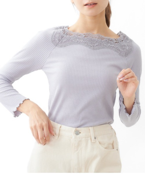 flower（フラワー）の「ゴージャスレーストップ2（Tシャツ/カットソー・レディース・グレー/ピンク/アイボリー/ベージュ・FREE）」の3枚目の写真