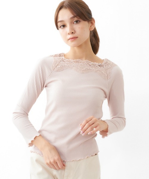 flower（フラワー）の「ゴージャスレーストップ2（Tシャツ/カットソー・レディース・グレー/ピンク/アイボリー/ベージュ・FREE）」の20枚目の写真