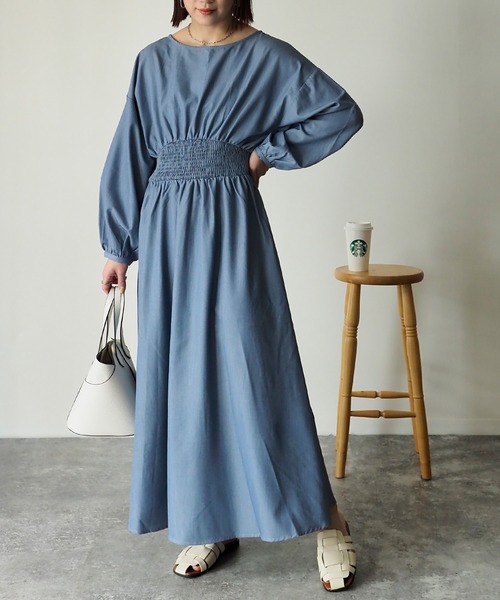 Riberry（リベリー）の「ウエストシャーリングワンピース（ワンピース・レディース・チャコールグレー/ブルー・MEDIUM）」の4枚目の写真