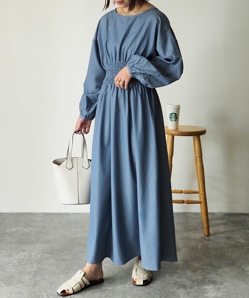 Riberry（リベリー）の「ウエストシャーリングワンピース（ワンピース・レディース・チャコールグレー/ブルー・MEDIUM）」の5枚目の写真