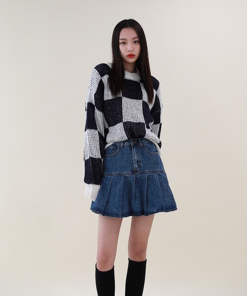 by muni:r(バイ ムニール)の「デニムプリーツスカートパンツ(デニムスカート・レディース・ブルー・SMALL/MEDIUM)」の16枚目の写真