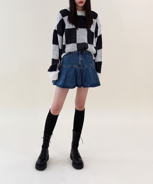 by muni:r(バイ ムニール)の「デニムプリーツスカートパンツ(デニムスカート・レディース・ブルー・SMALL/MEDIUM)」の10枚目の写真