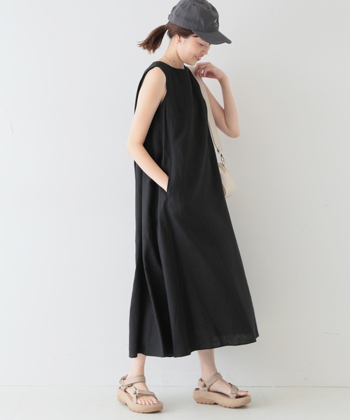 美品 SLOBE IENA リネン ブレンド ノースリーブ ワンピース ブラック スローブ イエナ SLOBE IENA 《WEB限定/追加予約》リネン