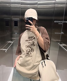 オーバーサイズラグランデザイン手書き風ロゴプリントTシャツ DT3112 【MASONPRINCE】