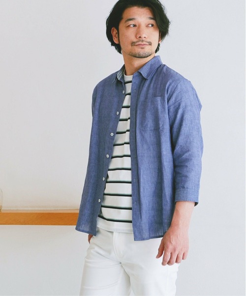 ikka(イッカ)の「7分袖イージーケアリネンシャツ(シャツ/ブラウス・メンズ・ホワイト/ベージュ/グリーン/ブルー/ピンク・S/M/L/XL)」の4枚目の写真