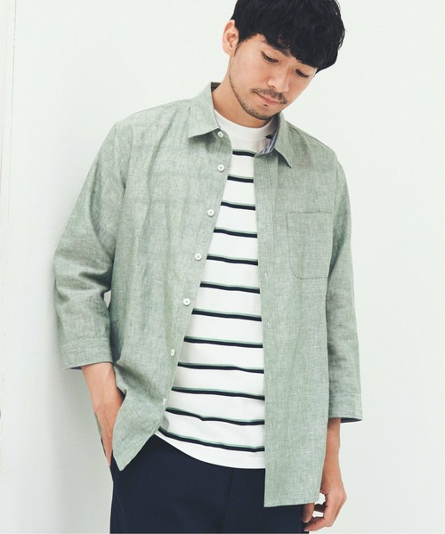 ikka(イッカ)の「7分袖イージーケアリネンシャツ(シャツ/ブラウス・メンズ・ホワイト/ベージュ/グリーン/ブルー/ピンク・S/M/L/XL)」の3枚目の写真