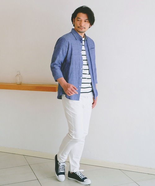 ikka(イッカ)の「7分袖イージーケアリネンシャツ(シャツ/ブラウス・メンズ・ホワイト/ベージュ/グリーン/ブルー/ピンク・S/M/L/XL)」の7枚目の写真