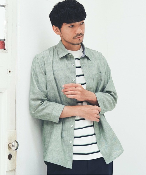 ikka(イッカ)の「7分袖イージーケアリネンシャツ(シャツ/ブラウス・メンズ・ホワイト/ベージュ/グリーン/ブルー/ピンク・S/M/L/XL)」の22枚目の写真