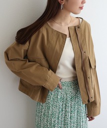 コットンツイルショート丈ノーカラージャケット