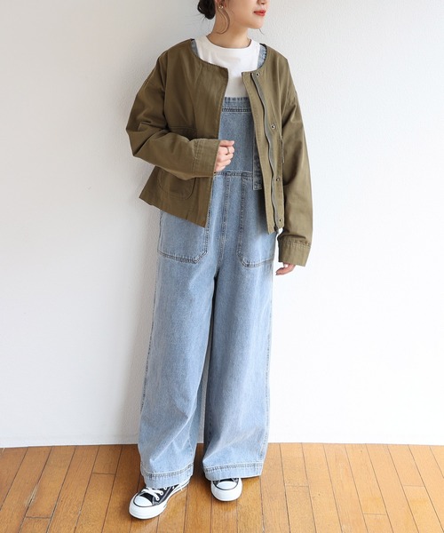 andme（アンドミー）の「コットンツイルショート丈ノーカラージャケット（ミリタリージャケット・レディース・チャコールグレー/ベージュ/カーキ/グレイッシュベージュ・M）」の9枚目の写真