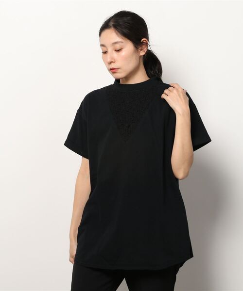 vent blanc（ヴァンブラン）の「ventblanc:ヴァンブラン モックネック ラッセルレース 天竺 プルオーバー（Tシャツ/カットソー・レディース・ブラック/アイボリー/ネイビー・FREE）」の6枚目の写真