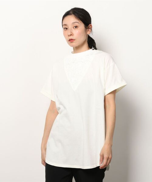 tシャツ ventblanc:ヴァンブラン モックネック ラッセルレース 天竺 プルオーバー レディース vent blanc tシャツ ventblanc:ヴァンブラン モックネック