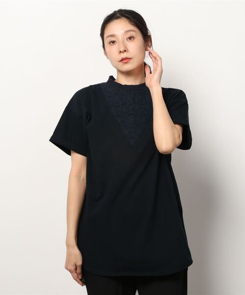 vent blanc（ヴァンブラン）の「ventblanc:ヴァンブラン モックネック ラッセルレース 天竺 プルオーバー（Tシャツ/カットソー・レディース・ブラック/アイボリー/ネイビー・FREE）」の7枚目の写真