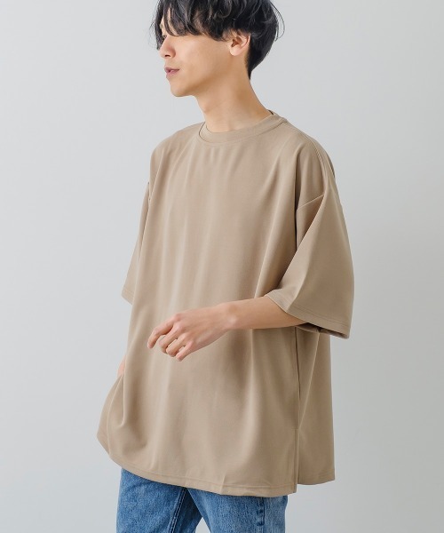 improves(インプローブス)の「カットジョーゼット オーバーサイズ ワイドモックネック Tシャツ セットアップ対応(Tシャツ/カットソー・メンズ・ブラック/ネイビー/グレー/ベージュ/サックスブルー/ライトグレー・LARGE/MEDIUM)」の1枚目の写真