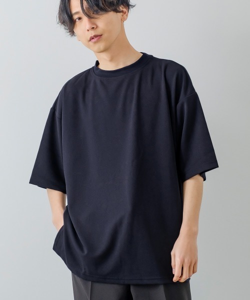 improves(インプローブス)の「カットジョーゼット オーバーサイズ ワイドモックネック Tシャツ セットアップ対応(Tシャツ/カットソー・メンズ・ブラック/ネイビー/グレー/ベージュ/サックスブルー/ライトグレー・LARGE/MEDIUM)」の5枚目の写真