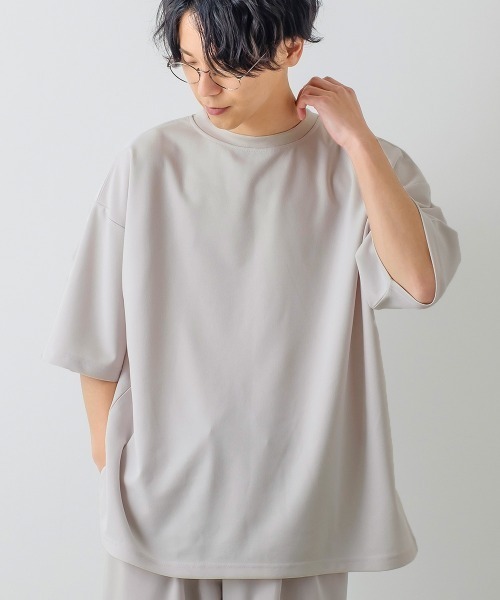 improves(インプローブス)の「カットジョーゼット オーバーサイズ ワイドモックネック Tシャツ セットアップ対応(Tシャツ/カットソー・メンズ・ブラック/ネイビー/グレー/ベージュ/サックスブルー/ライトグレー・LARGE/MEDIUM)」の3枚目の写真