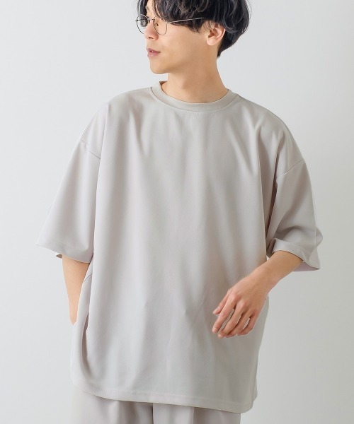 improves(インプローブス)の「カットジョーゼット オーバーサイズ ワイドモックネック Tシャツ セットアップ対応(Tシャツ/カットソー・メンズ・ブラック/ネイビー/グレー/ベージュ/サックスブルー/ライトグレー・LARGE/MEDIUM)」の7枚目の写真