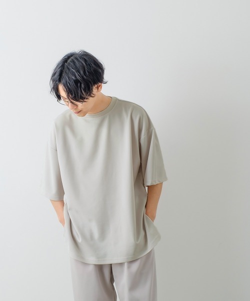 improves(インプローブス)の「カットジョーゼット オーバーサイズ ワイドモックネック Tシャツ セットアップ対応(Tシャツ/カットソー・メンズ・ブラック/ネイビー/グレー/ベージュ/サックスブルー/ライトグレー・LARGE/MEDIUM)」の21枚目の写真