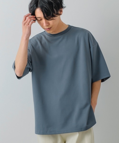 improves(インプローブス)の「カットジョーゼット オーバーサイズ ワイドモックネック Tシャツ セットアップ対応(Tシャツ/カットソー・メンズ・ブラック/ネイビー/グレー/ベージュ/サックスブルー/ライトグレー・LARGE/MEDIUM)」の18枚目の写真